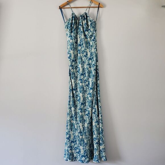 New Free People Bon Voyage Floral Print Woven Midi Dress In Blue Combo Size M - Picture 3 of 9